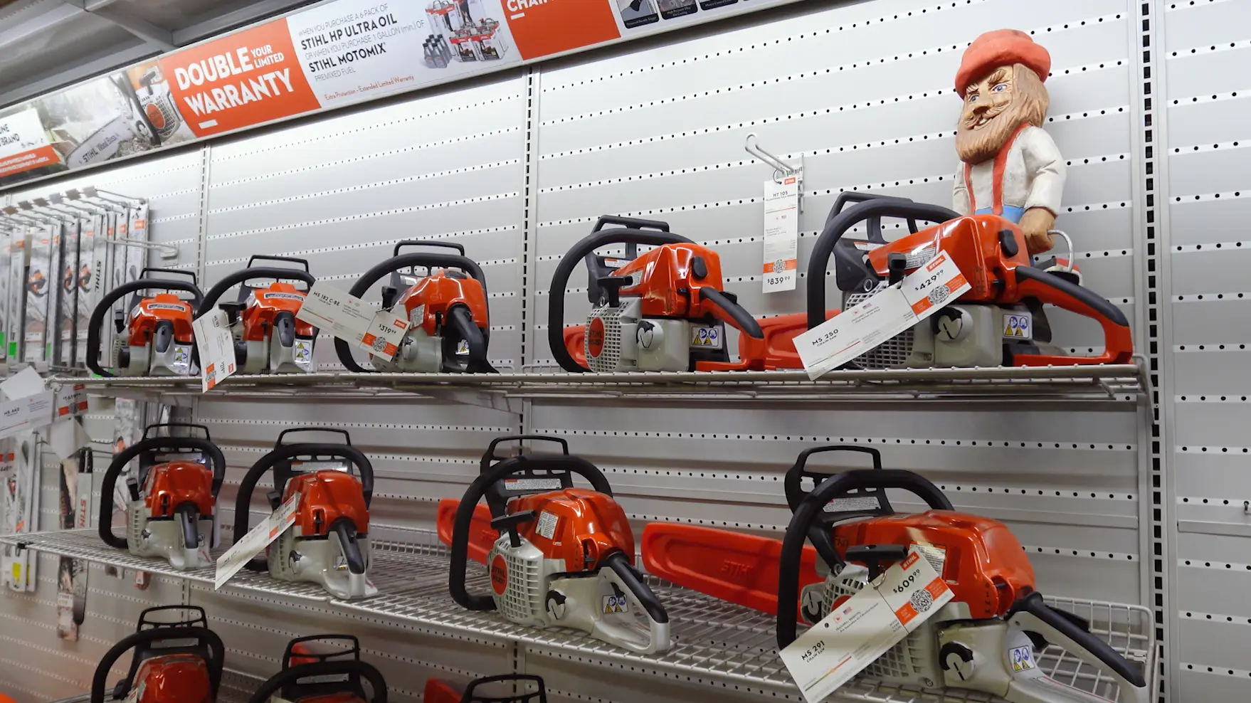 STIHL product wall at Rhinehart's